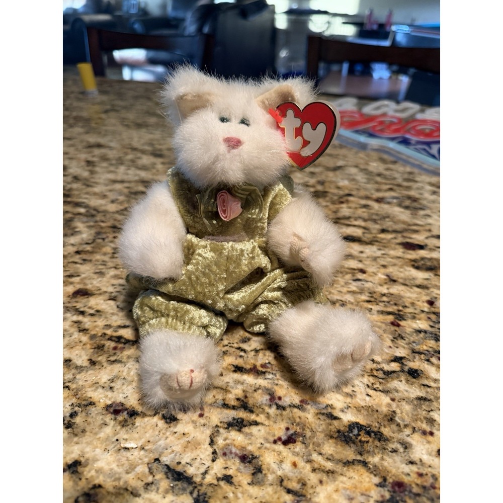 1993 Vintage TY Beanie Baby Attic Treasures Katrina White Cat Plush 8" Jointed